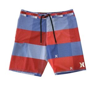 Hurley Phantom Board Shorts Size 36 Red Blue Colorblock Swim Trunks Surfer Beach